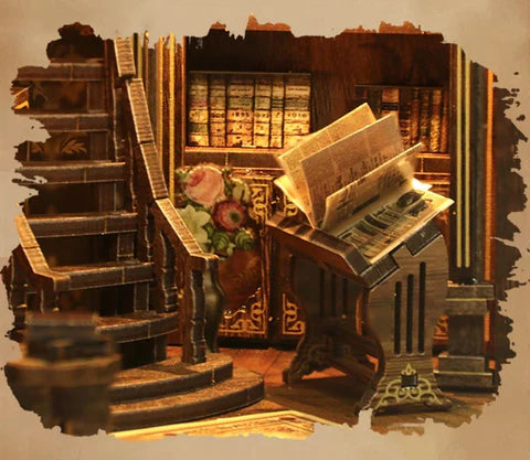 Balcón de biblioteca iluminado