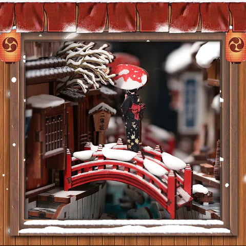 Puente rojo bajo la nieve