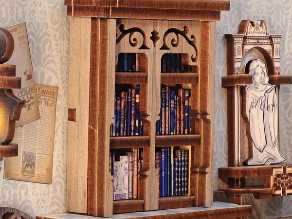 Biblioteca con estatua