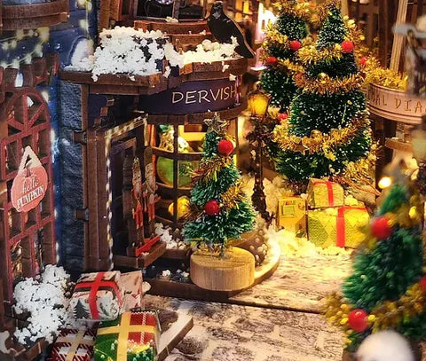 Calle nevada con regalos