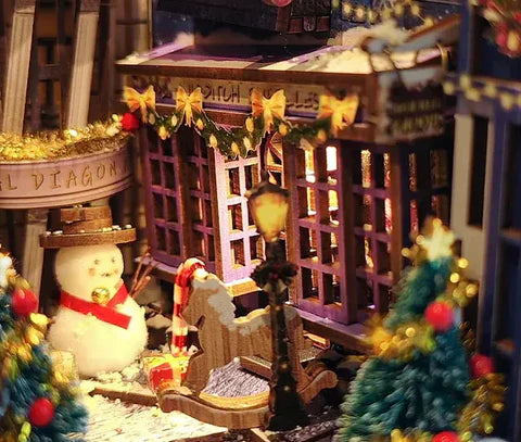 Calle nevada con regalos