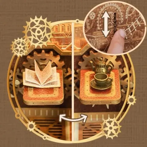 Mesa giratoria con libro y taza