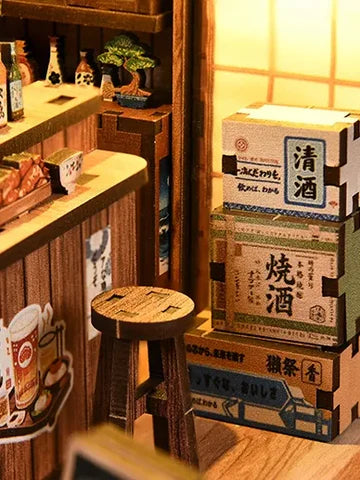 Barra con cajas de sake