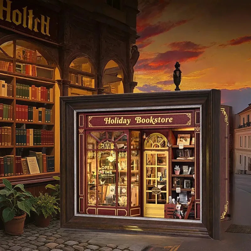 Street Corner Holiday Bookstore - Escena 3D decorativa