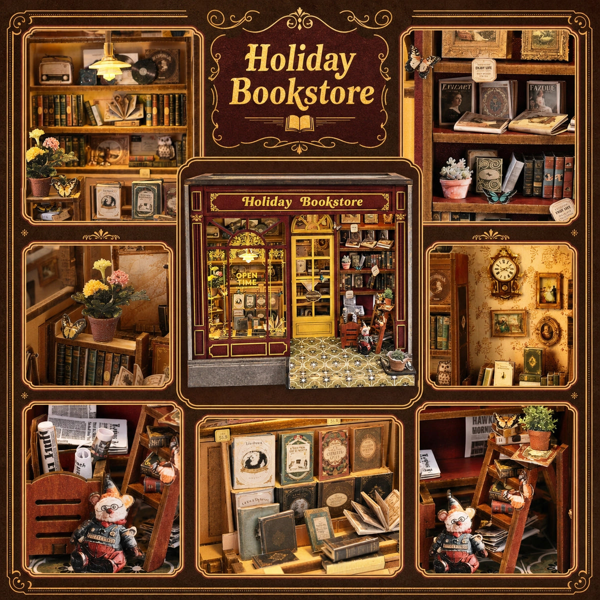 Street Corner Holiday Bookstore - Escena 3D decorativa
