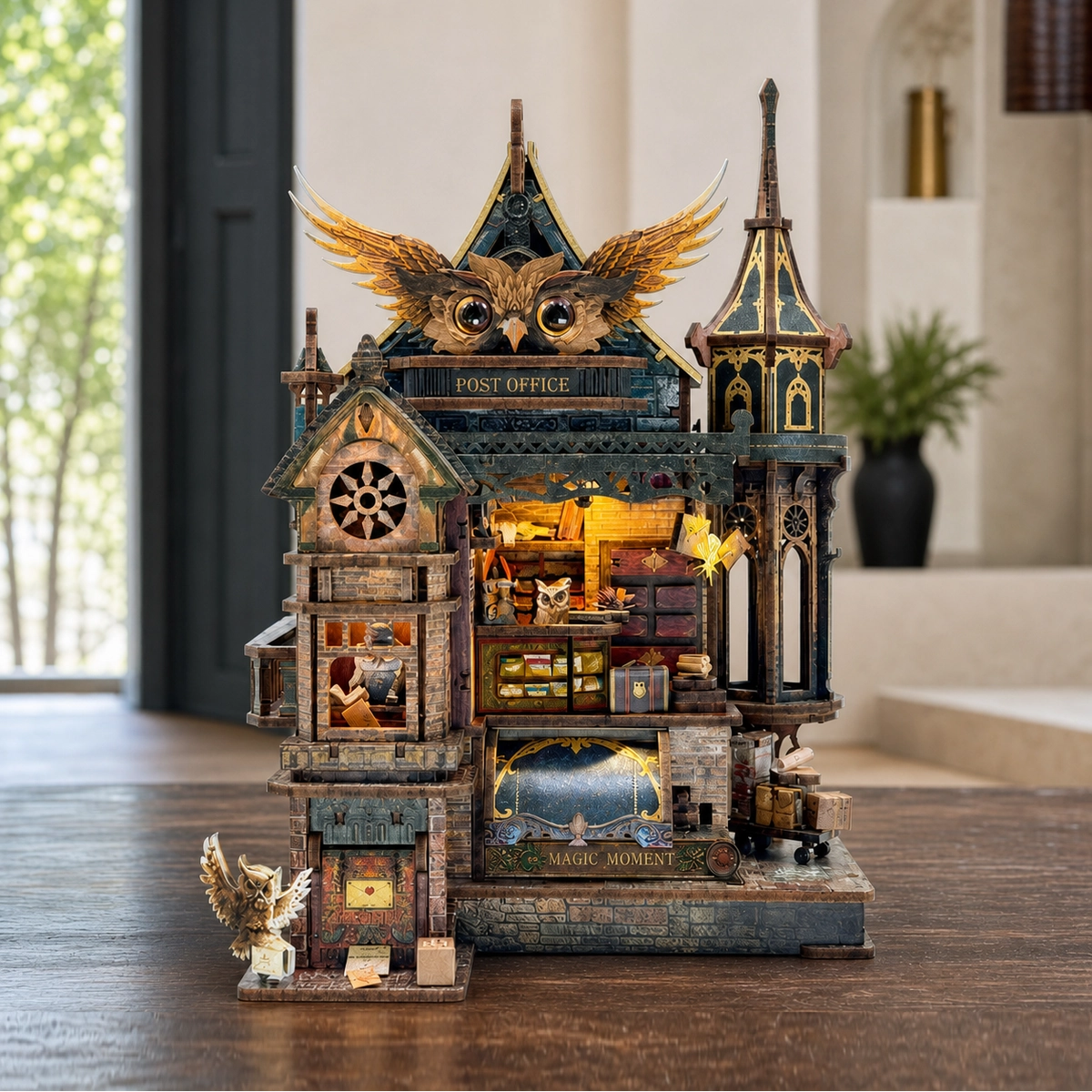 Oficina postal del búho | Casa en miniatura DIY de madera